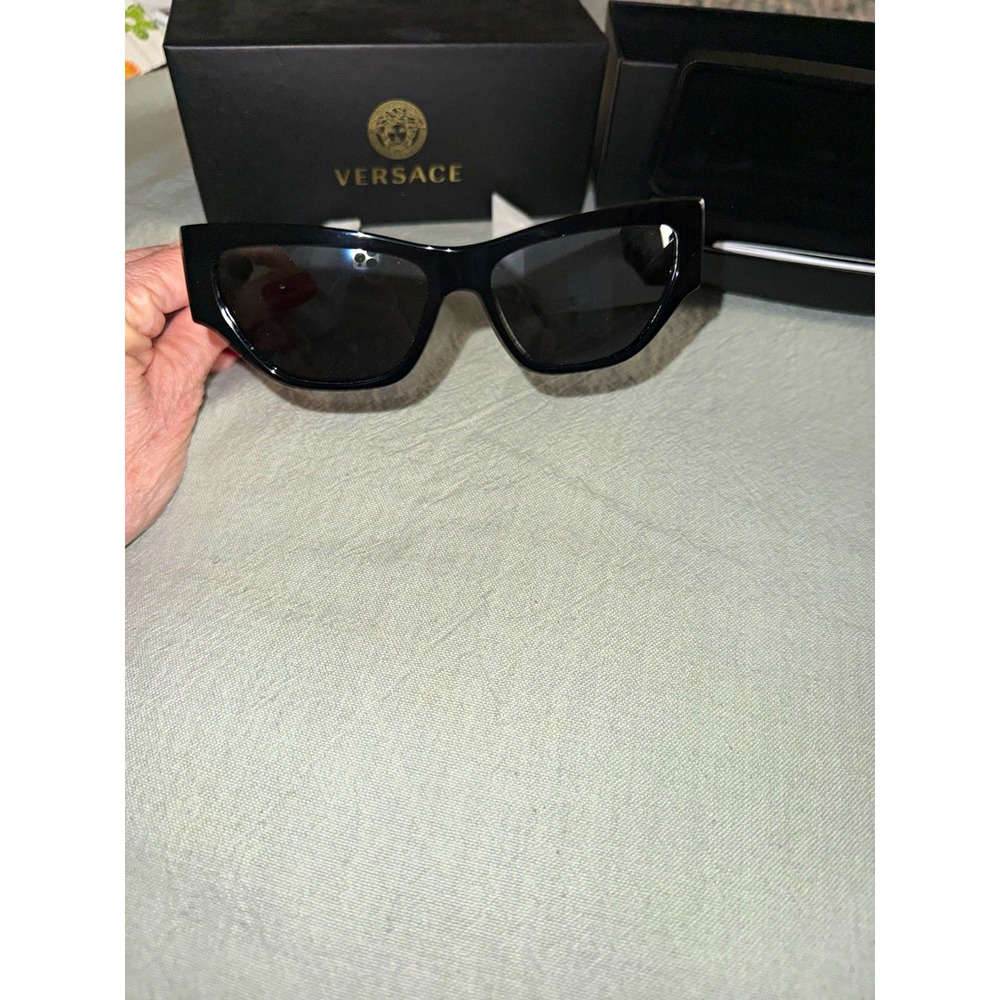 Versace 4383 Cat Eye Sunglasses Black Plastic Frame Gray Tinted Lenses UV400